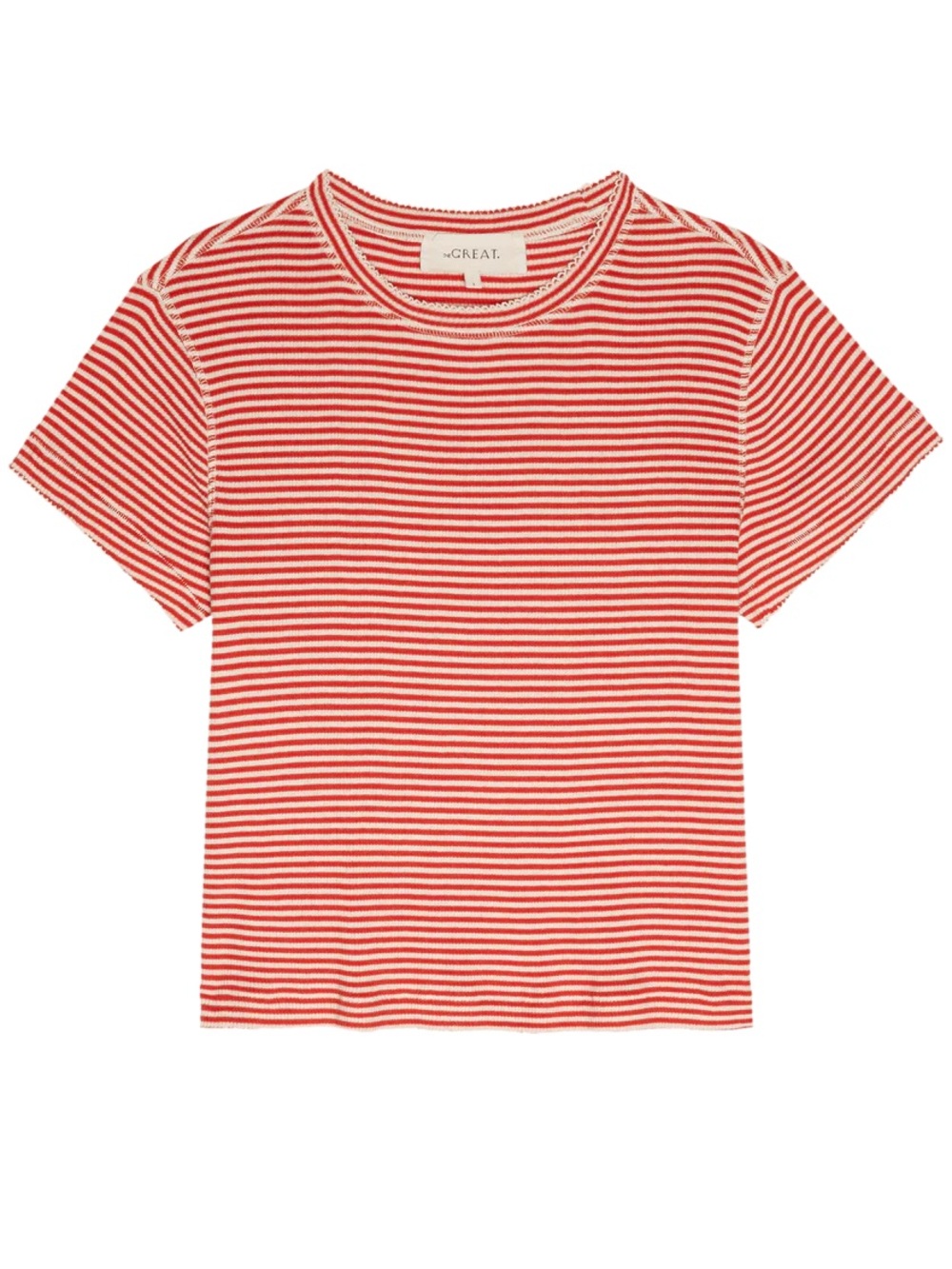 THE GREAT. THE LITTLE TEE in Pimento Stripe